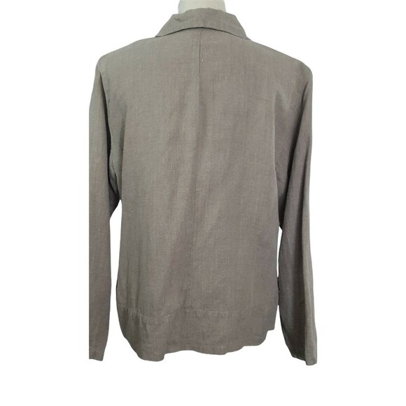 FLAX Womens S Top Jacket Cardigan Button Up Brown 100% Linen Long Sleeves - Picture 6 of 11